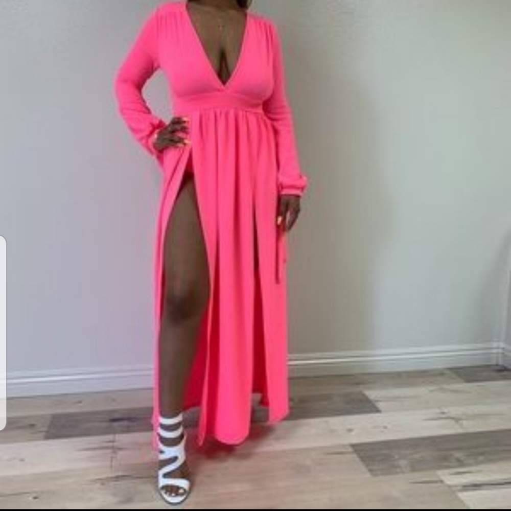 🎉HOST PICK 🎉High Split V Neck Bodysuit Maxi Dr - Picture 6 of 9